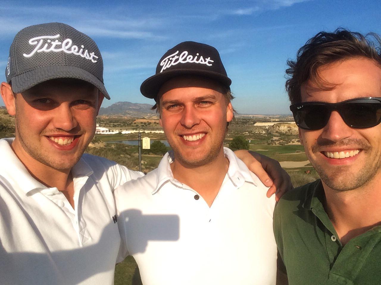 Felix (on the left) with his golf buddies enjoying a round of golf.